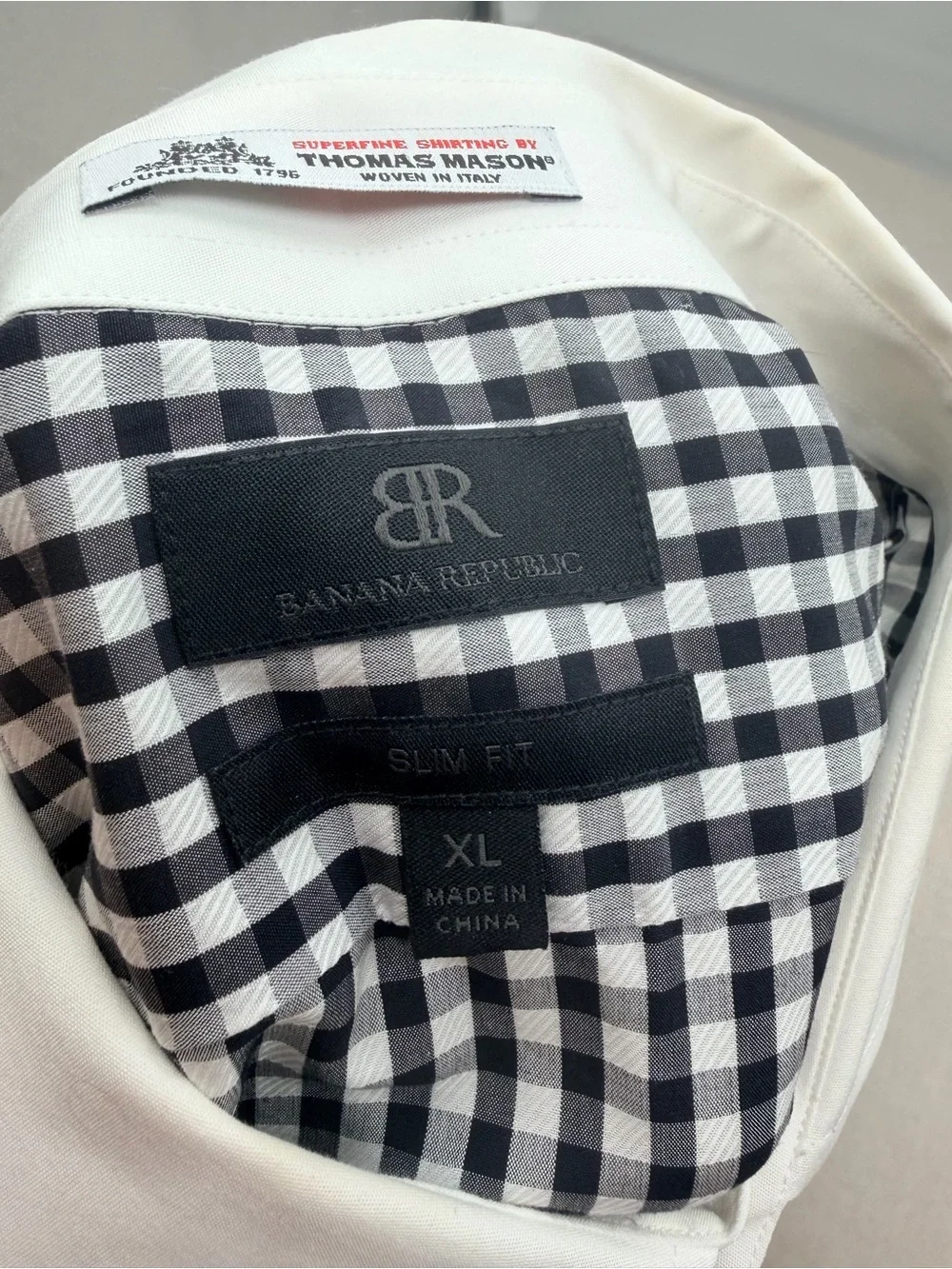 Banana Republic Men's Black & White Gingham Contrast Collar Dress Shirt